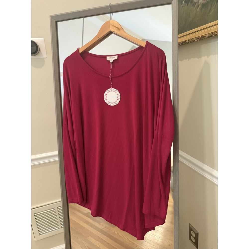 Umgee Pink Boho Long Sleeve Knit Tunic Medium